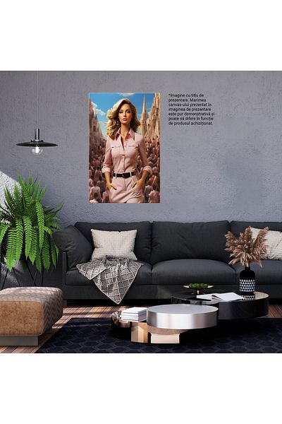 StoryGift Romania Tablou Canvas: Female Leader, Femeie Inconjurata De Multime De Oameni, In Salopeta Roz Pictur