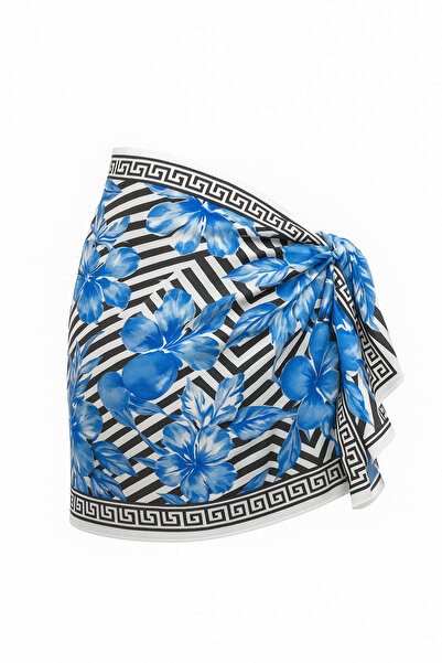 Behills Çiçek Desenli Kısa Pareo Saten Kadın Plaj Elbisesi (145CM * 50CM)