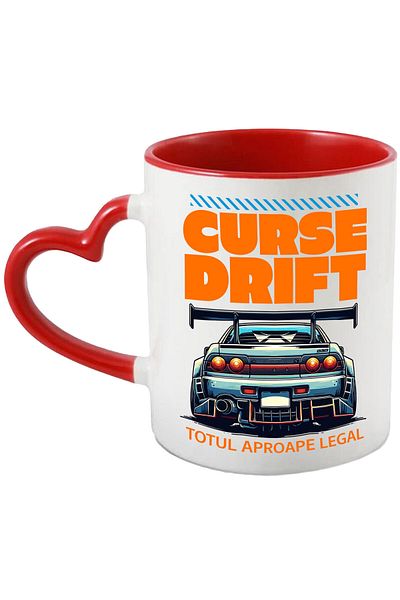 StoryGift Romania Cana Cu Spate Masina Drift Cu Tunning Text Curse Drift Totul Aproape Legal Vitez, Cu Maner Inim Stg