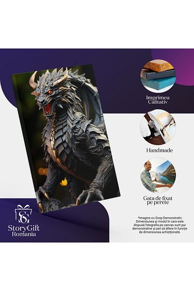 StoryGift Romania Tablou Canvas: Maiestria Unui Dragon , Catura Mitica, Mitologie, Aripa, Gheare ,armura, Stralu