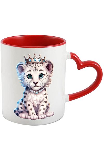 StoryGift Romania Mug With A White Tiger Cub Wearing A Royal Silver Crown | Seriously | Little, With Heart Handle