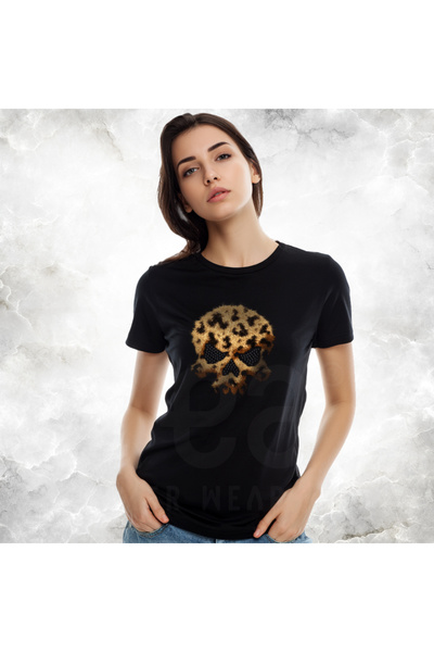 Crea Eymer Wear Crni kristalni kamen u obliku lubanje leoparda Štampano Digit...