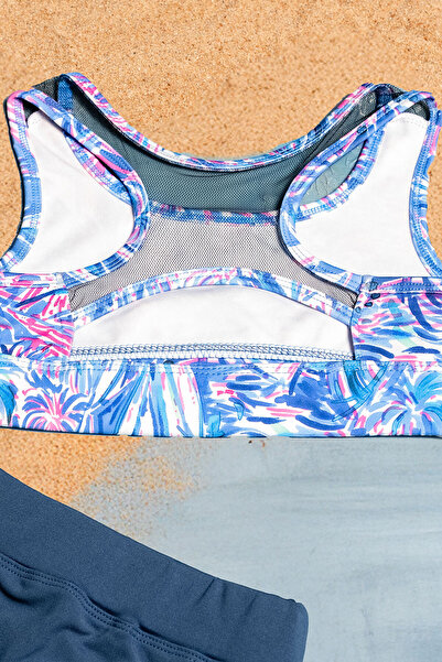 Beniizle Σετ μπικίνι για κορίτσια με μοτίβο με φύλλα με λεπτομέρεια από ελαστικό ύφασμα