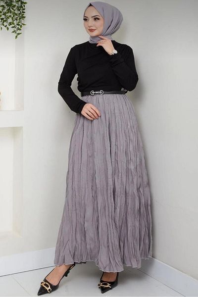moda armanc Women's Crinkled Long Flared Hijab Skirt