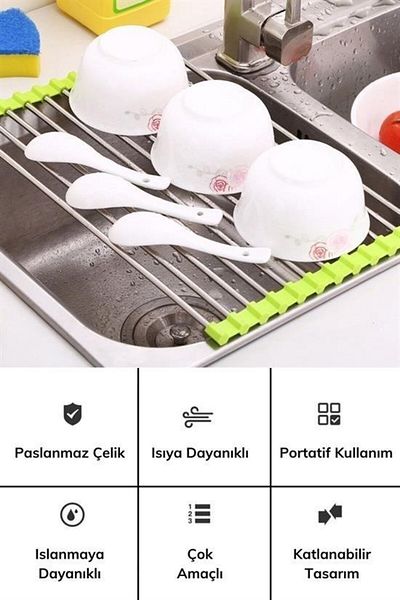 Skygo BUFFER® Sink Top Folding Trivet Stainless Steel Practical Vegetable Fruit Dish Drying Strainer