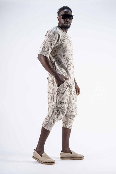 SUPERBLUE Ανδρικό μπλουζάκι Oversize Φαρδύ σορτς Καφέ Λινό Σετ