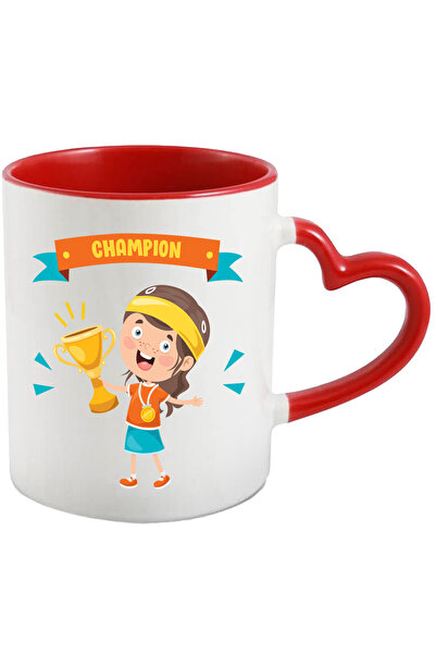 StoryGift Romania Cana Cu Campion, Trofeu, Copil, Fata, Castigator, Clama, Multicolor 330 Ml, Cera, Cu Maner Inim Stg