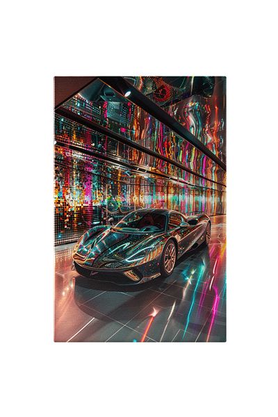 StoryGift Romania Tablou Canvas: Iluzia Colorată Mașina În Garajul De Cristal Cu Viteză Frumusețe Autovehicul Pic
