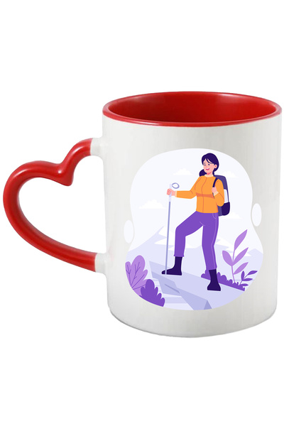 StoryGift Romania Cana Cu Drumetie, Femeie, Calatorie, Bat, Munte, Plante, Multicolor 330 Ml, Cera, Cu Maner Inim Stg