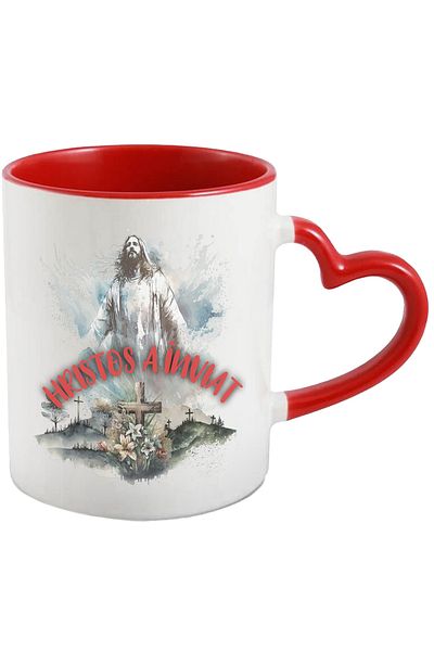StoryGift Romania Cana Hristos A Înviat Issus In Cer Paste Sarbatori, 330ml, Ceramica Cu Maner Ini, Cu Maner Inim Stg
