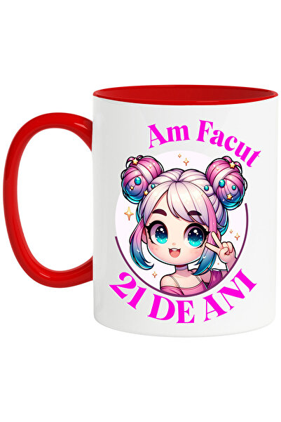 StoryGift Romania Cana cu fata Stil Anime Cu Par Roz Text Am facut 21 De Ani ...
