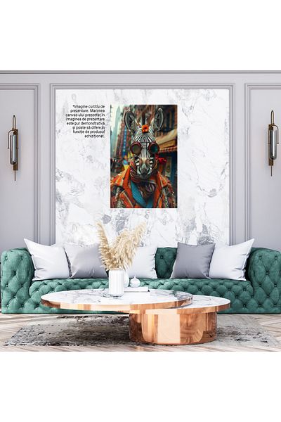 StoryGift Romania Tablou Canvas Cool Zebra Cu Ochelari Si Trandafir In Frunte Cu Esarfa Si Palton Gros Iesit La