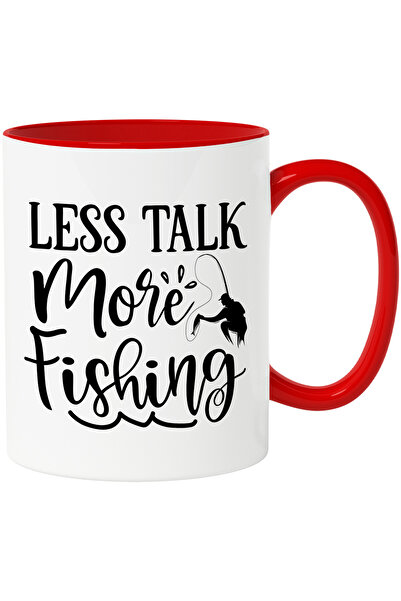 StoryGift Romania Cana cu mesajul in engleza "Less talk, more fishing" - mai putina vorba, mai mul, Cu Maner Rosu STG