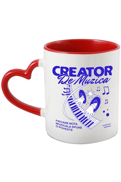 StoryGift Romania Mug With Human Hands Playing Piano Keys Hobby Text In Romanian Creator Of , With Heart Handle