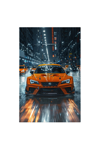 StoryGift Romania Tablou Canvas Masina Sport Marca Seat De Culoare Portocalie...