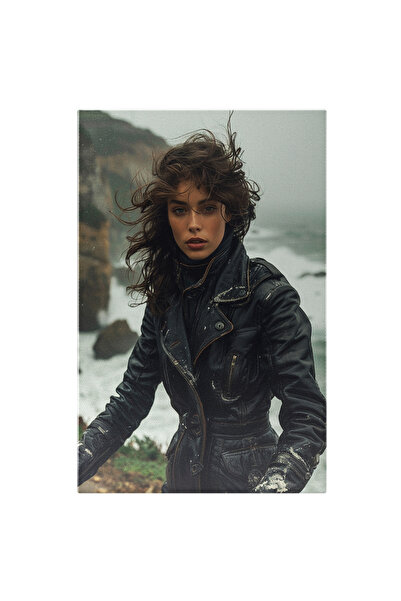 StoryGift Romania Tablou Canvas Motociclista Cu Jacheta De Piele Si Parul Sat...