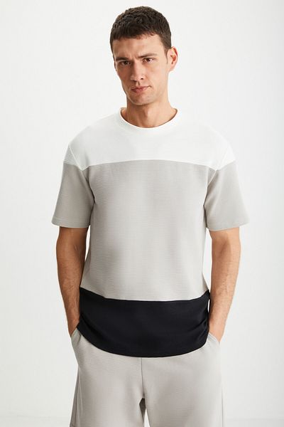 GRIMELANGE Karnox Herren-T-Shirt mit Rundhalsausschnitt und kurzen Ärmeln, reguläre Passform, Ecru/Beige/Schwarz