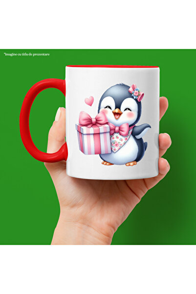StoryGift Romania Cana cu un pinguin care e foarte bucuros, ilustratie, inima...