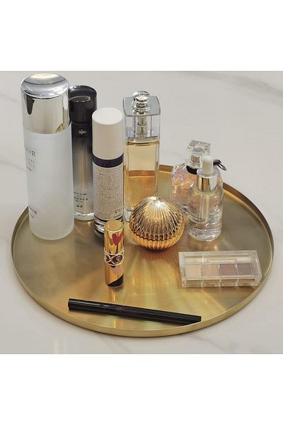 COOYA Practical round storage tray, stainless steel, retro style, 30*30 cm, suitable for decoration, gold