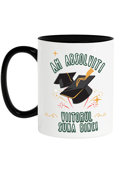 StoryGift Romania Cana Am Absolvit! Viitorul Suna Bine! Facultate, Scoala, Libertate, 330ml, Ceram, Cu Maner Negru Stg