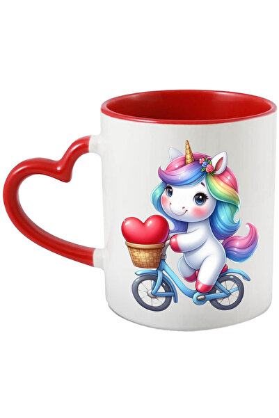 StoryGift Romania Cana cu un unicorn care se plimba cu bicicleta. ilustratie. cos cu inimioara, fl, Cu Maner Inim STG