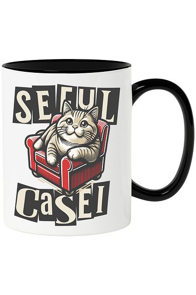 StoryGift Romania Cana seful Casei motan pisica haios animal, 330ml, Ceramica cu Maner Negru, Cu Maner Negru STG