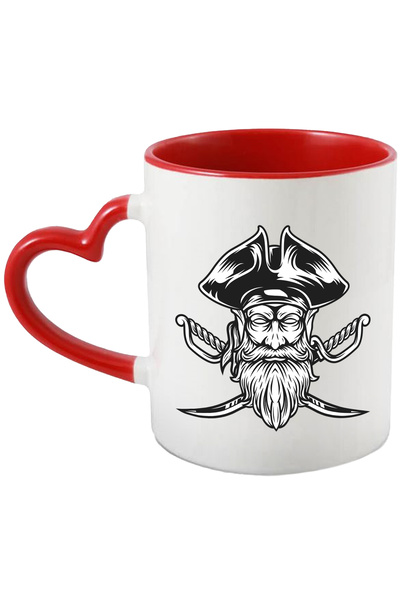 StoryGift Romania Cana Cu Pirat, Cap, Sabii, Palarie, Esarfa, Mustata, Barba, Alb Negru 330 Ml, Ce, Cu Maner Inim Stg