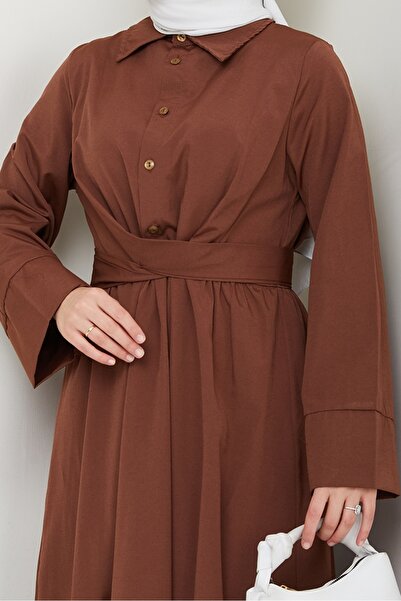 Bestenur Renda Waist Tie Dress 1467 - Bitter Brown