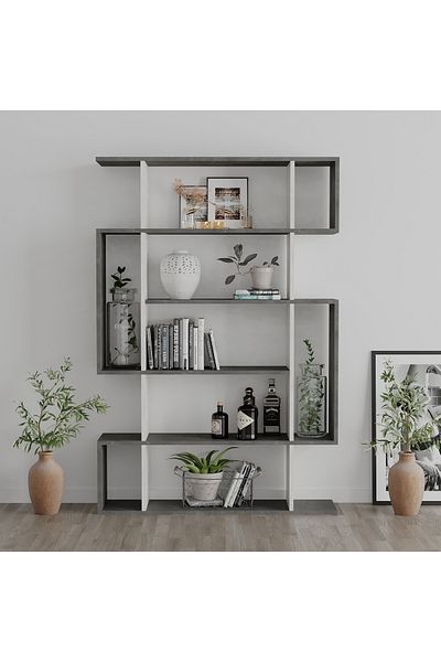Mourah Home وحدة عرض مكتبة ميتو الحديثة باللون الرمادي والأبيض