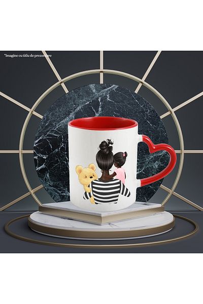 StoryGift Romania Mug with a black mother holding her little girl, illustration, teddy bear, With ,STG