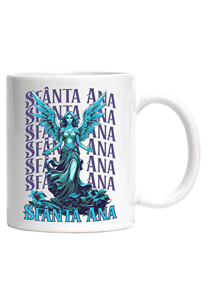 StoryGift Romania Cana Femei Inger Zi Onomastica Sfanta Ana Eleganta Si Sarbatoare, 330ml, Ceramic, Cu Maner Alb Stg