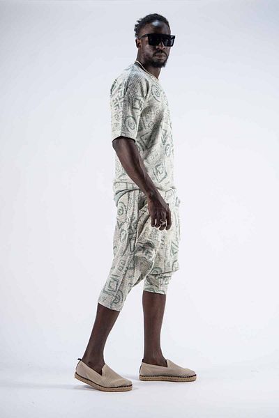 SUPERBLUE Men's Oversize T-Shirt Baggy Shorts Green Linen Set