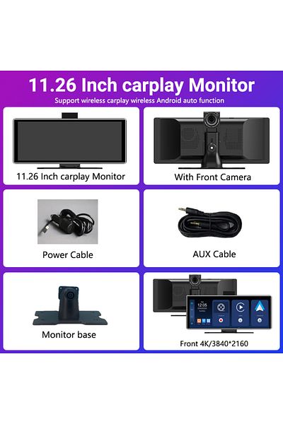 Choice With Front Camera 11.26 Inch Ips Touch Screen Multimedia Video Player Portable 4k Dvr Wireless Carpl