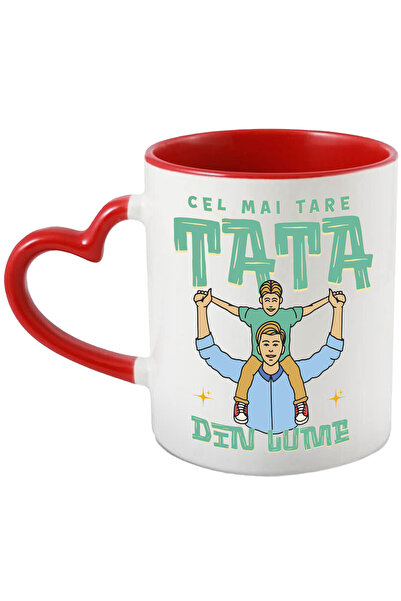 StoryGift Romania Cana Cu Tata Si Fiice Canapea Copii Text Petrecere Surpriza Pentru Tata, Dragost, Cu Maner Inim Stg
