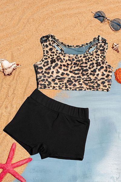 Beniizle Leaf Patterned Back Detailed Stretchy Fabric Girls Bikini Set