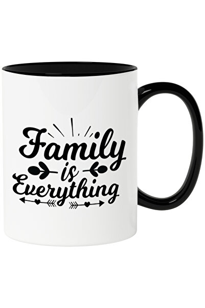 StoryGift Romania Cana Cu Inimioare Si Textul "family Is Everything" - Familia Este Totul Cu Maner, Cu Maner Negru Stg