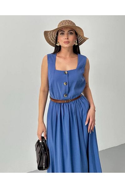 STEPS Square Neck Sleeveless Belted Midi Dress
