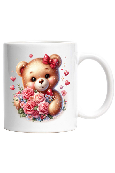 StoryGift Romania Cana Cu Un Ursulet Imbujorat Care Tine Un Buchet Cu Trandaf...