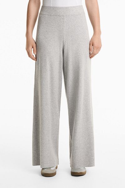 Oysho Wide-leg rib-knit trousers