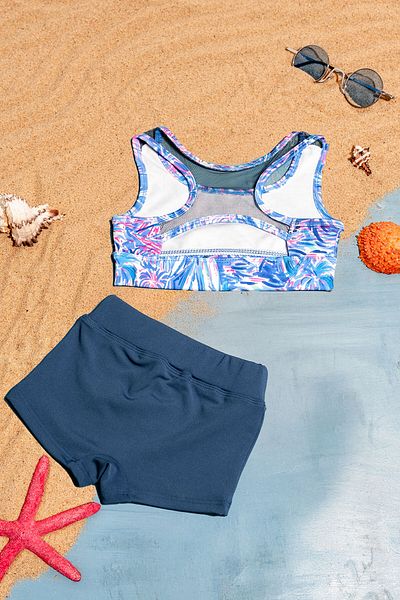 Beniizle Leaf Patterned Back Detailed Stretchy Fabric Girls Bikini Set