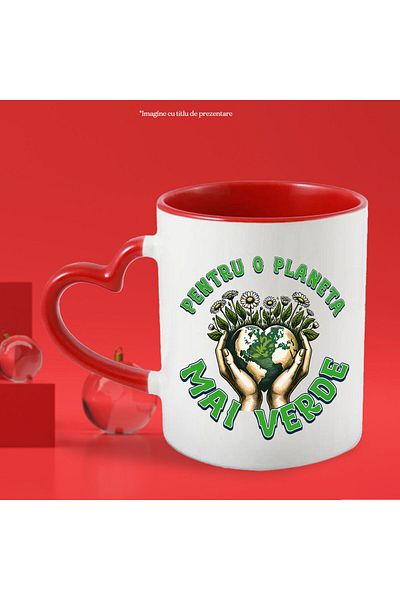 StoryGift Romania Cana cu Pamant In Forma De Inima Flori Margarete Inima Dragoste, text Pentru O P, Cu Maner Inim STG