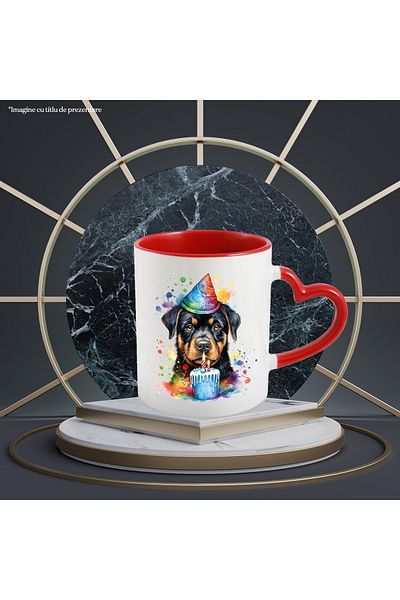 StoryGift Romania Mug with a Rottweiler puppy, illustration, birthday, cake, cookie, candle, With, STG