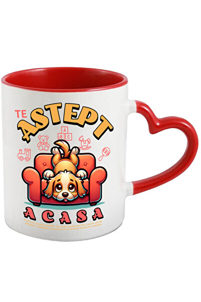 StoryGift Romania Cana Caine Plictisit Acasa Te Astept, Stapan, Animal Pufos Si Loial, 330ml, Cera, Cu Maner Inim Stg