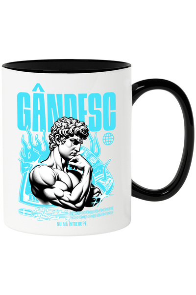 StoryGift Romania Cana Bust Statuie Grecia, Text Gandesc Nu Ma Intrerup, 330ml, Ceramica Cu Maner , Cu Maner Negru Stg