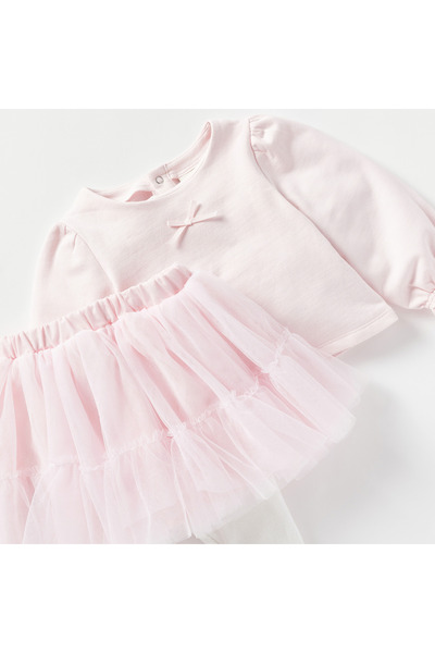 Juniors Bow Accent Long Sleeves Top and Frill Skirt with Leggings Set