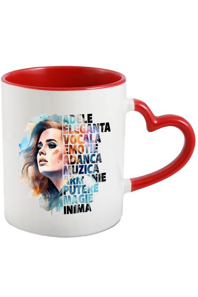 StoryGift Romania Cana Cu Adele, Cantareata, Artist, Celebritate, Muzica, Multicolor 330 Ml, Ceram, Cu Maner Inim Stg