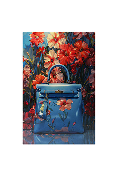 StoryGift Romania Tablou Canvas Poseta Albastra Dama Cu Flori, Geanta De Mana...