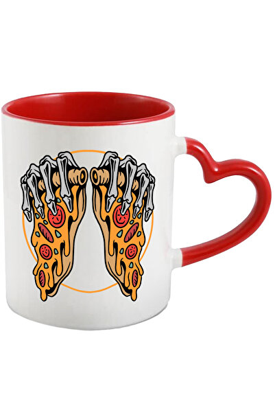 StoryGift Romania Cana Cu Felii De Pizza, Schelet, Maini, Cerc, Branza, Mancare, Fast Food, Multic, Cu Maner Inim Stg