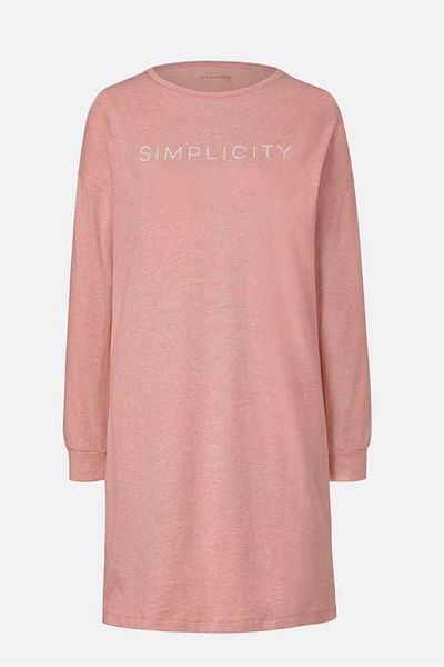Tchibo Women Round Neck Long Sleeve Graphic Print Night Dress, Pink Combo