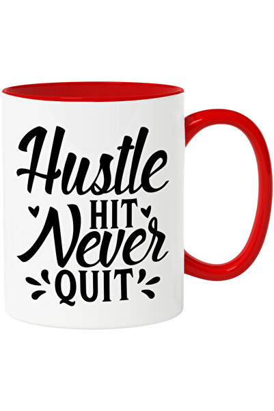 StoryGift Romania Cana Cu Inimioare Si Mesaj Care Te Indeamna Sa Nu Renunti Niciodata Si Sa Munces, Cu Maner Rosu Stg